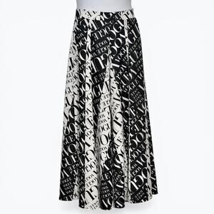 Vogue Print Palazzo Pants Sz L Black White High Rise Pockets Wide Leg Statement